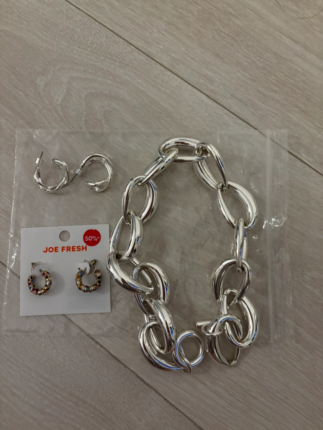 Chunky Chain Necklace and 2 Sets of Earrings