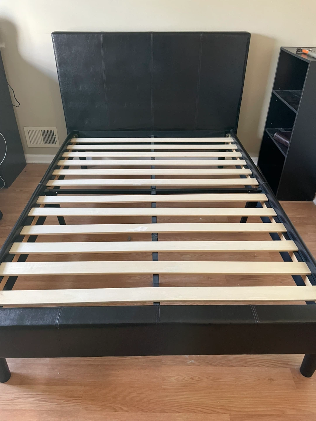 Full Size Black Faux Leather Platform Bed Frame with Mattress - photo 3