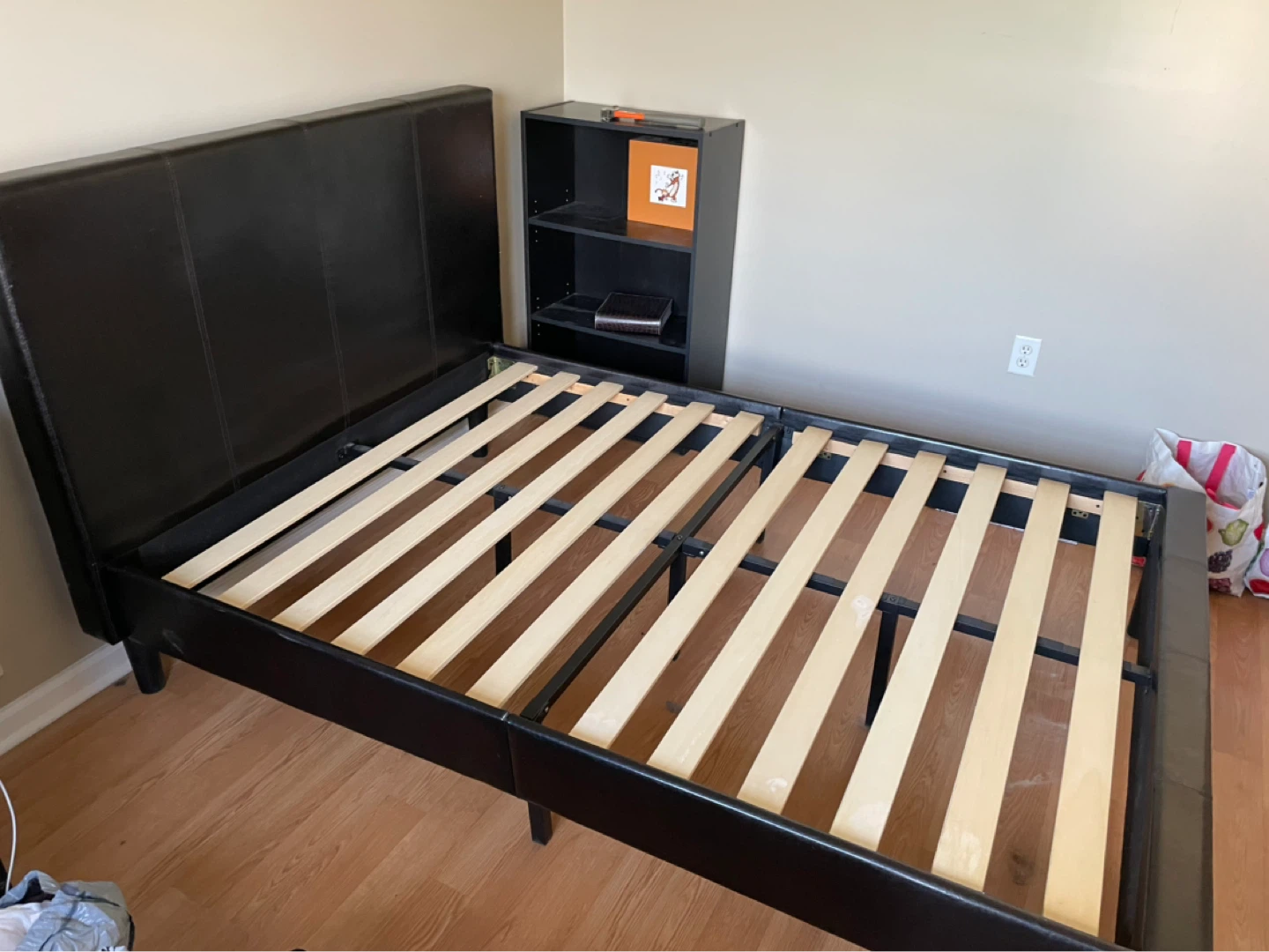 Full Size Black Faux Leather Platform Bed Frame with Mattress - photo 2