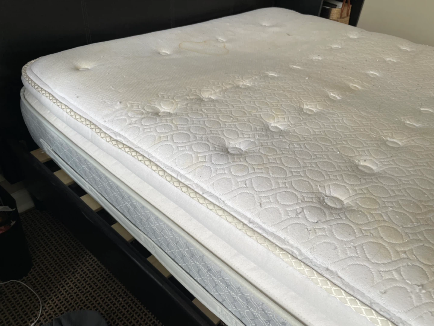 Full Size Black Faux Leather Platform Bed Frame with Mattress - photo 5