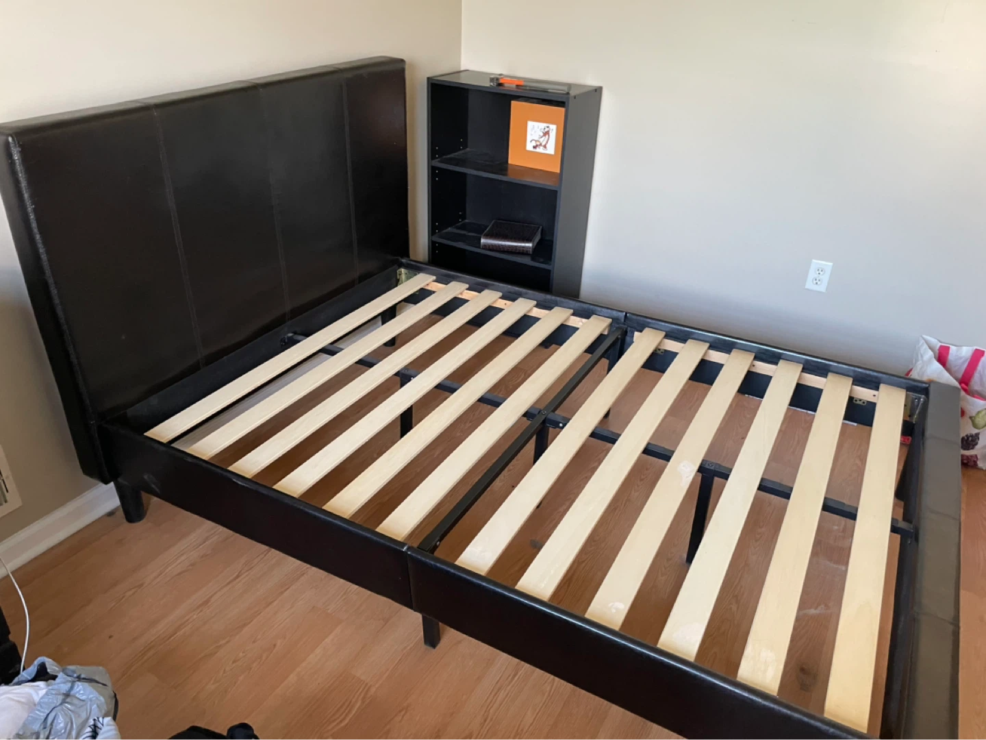 Full Size Black Faux Leather Platform Bed Frame with Mattress