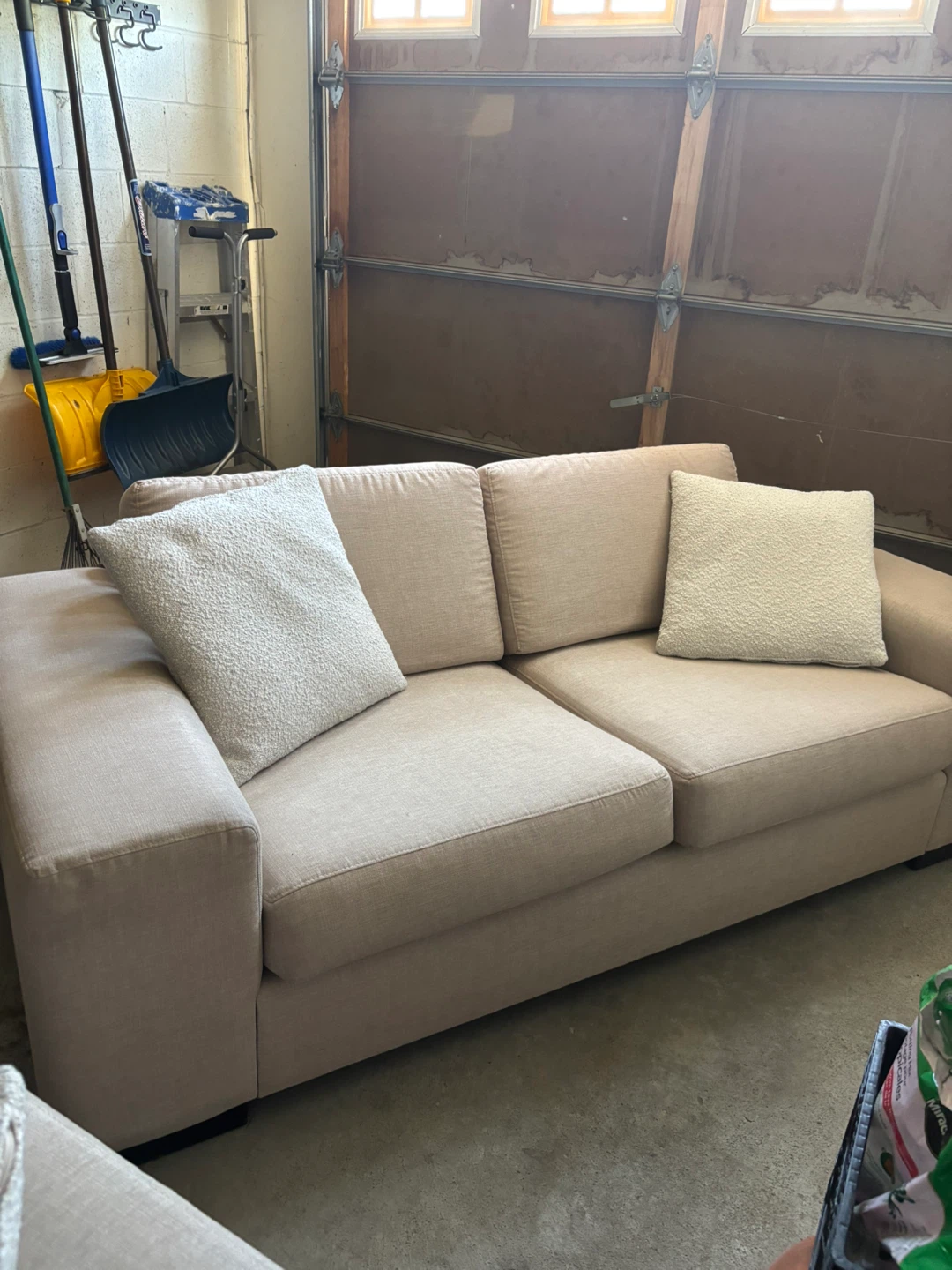 Beige Sofa with Throw Pillows