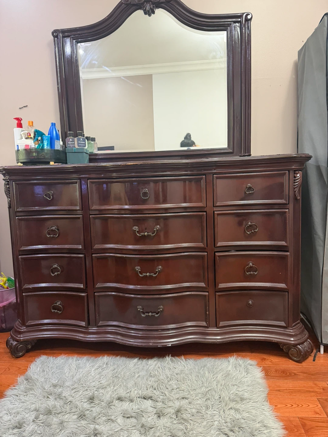 Moving sale dark Wood Dresser with Mirror and Nightstand