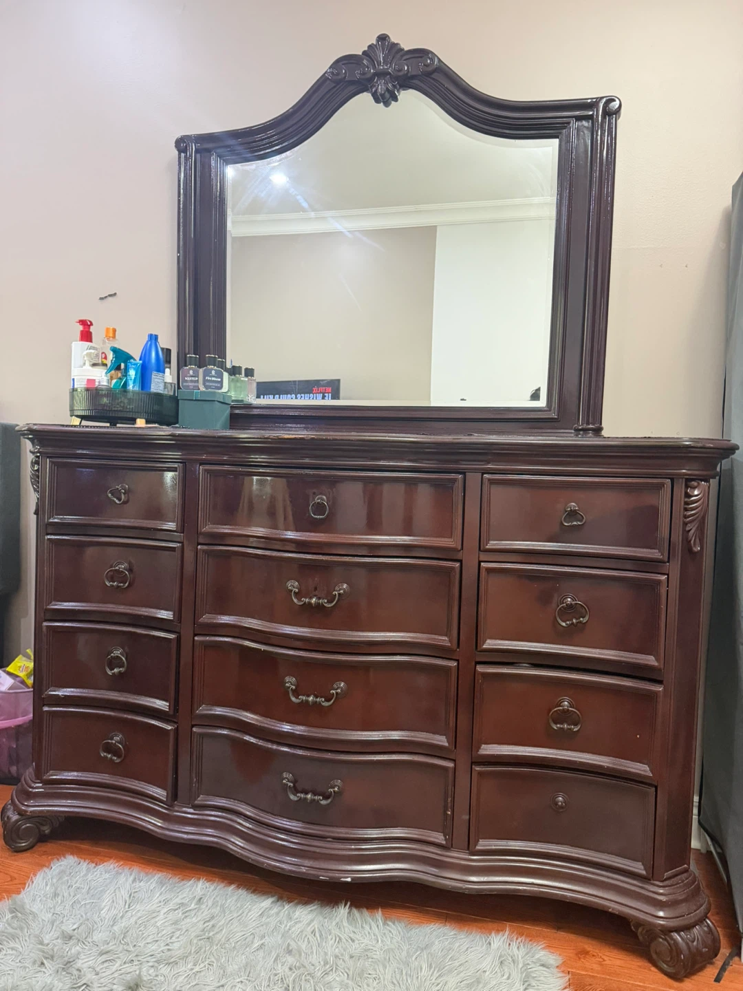 Moving sale dark Wood Dresser with Mirror and Nightstand - photo 2