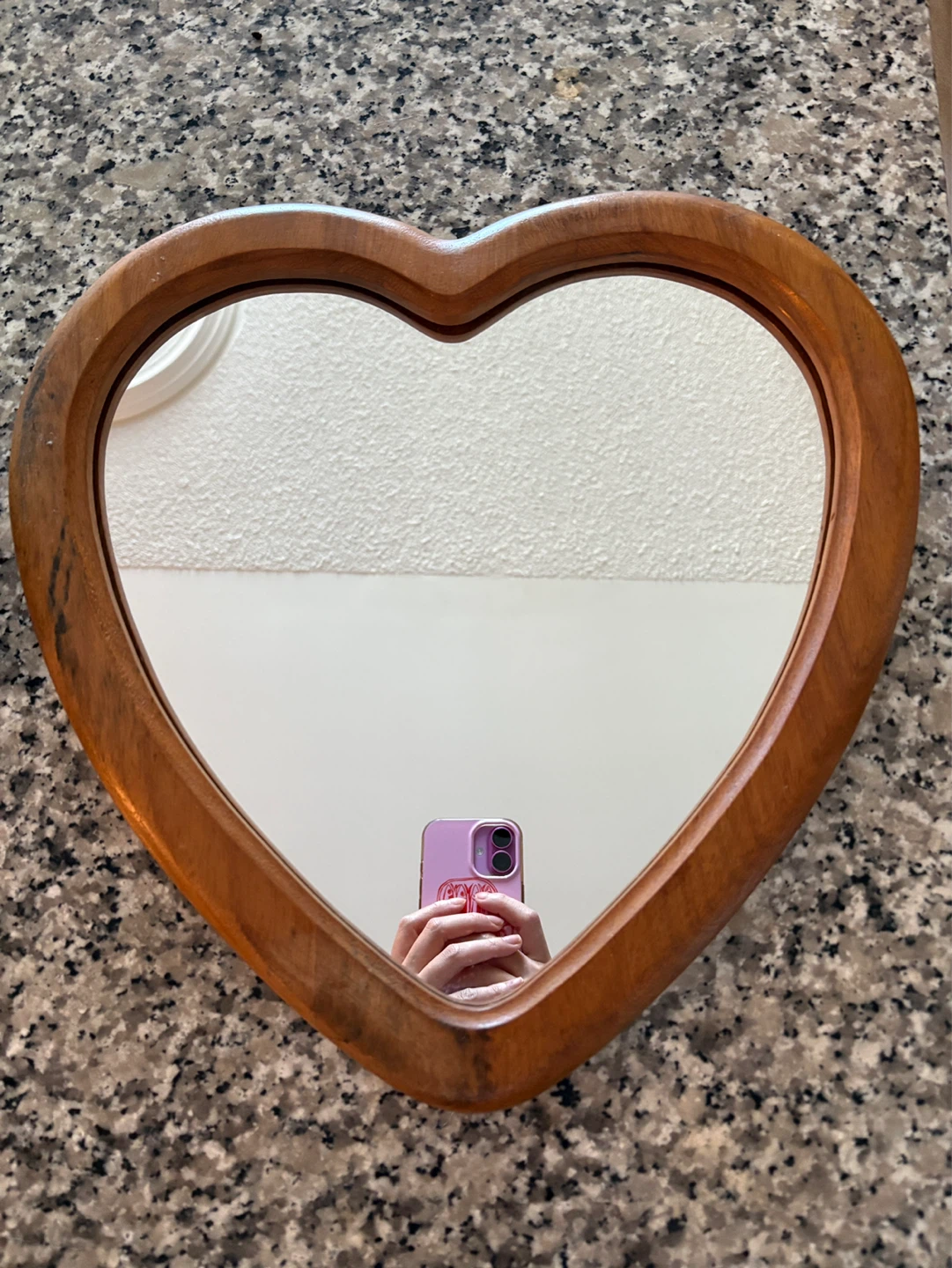 Vintage Heart Shaped Mirror Mahogany Wood
