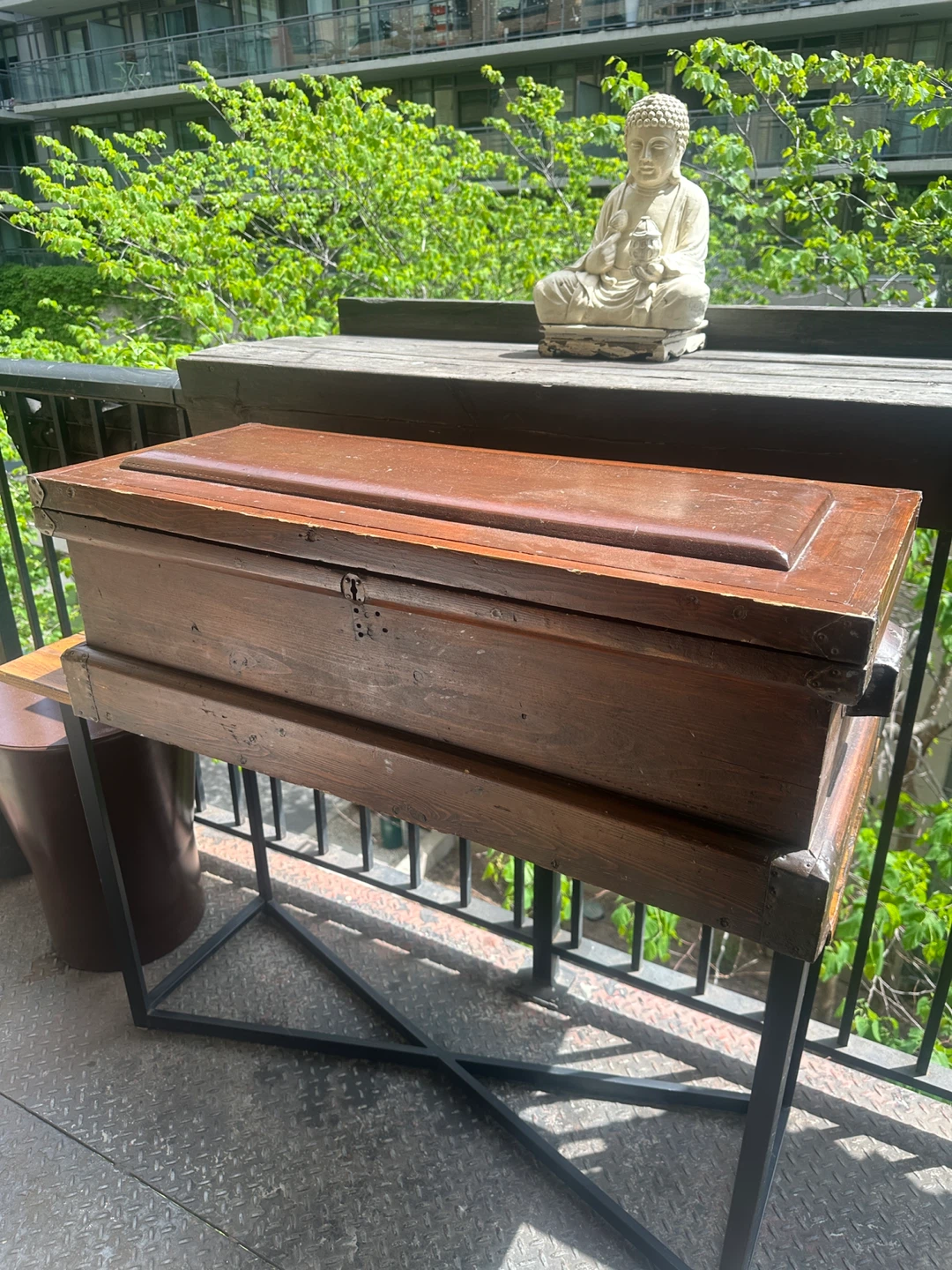 ANTIQUE CARPENTERS TOOL BOX VINTAGE STORAGE CHEST TRUNK CRATE - photo 4