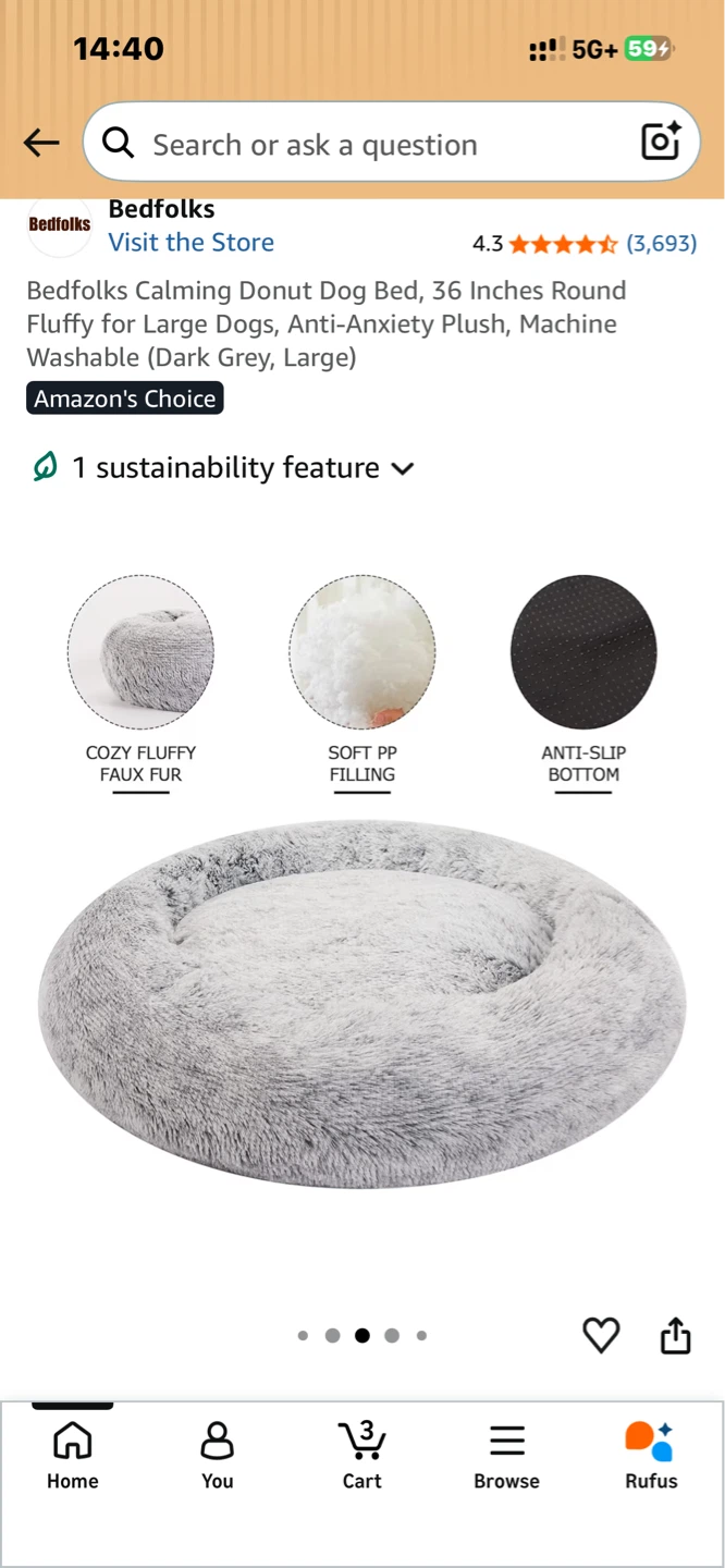 Bedfolks Calming Donut Dog Bed - Large, 36 Inch, Grey