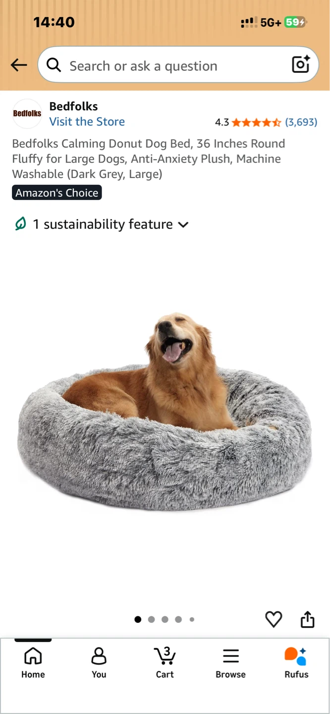Bedfolks Calming Donut Dog Bed - Large, 36 Inch, Grey - photo 2