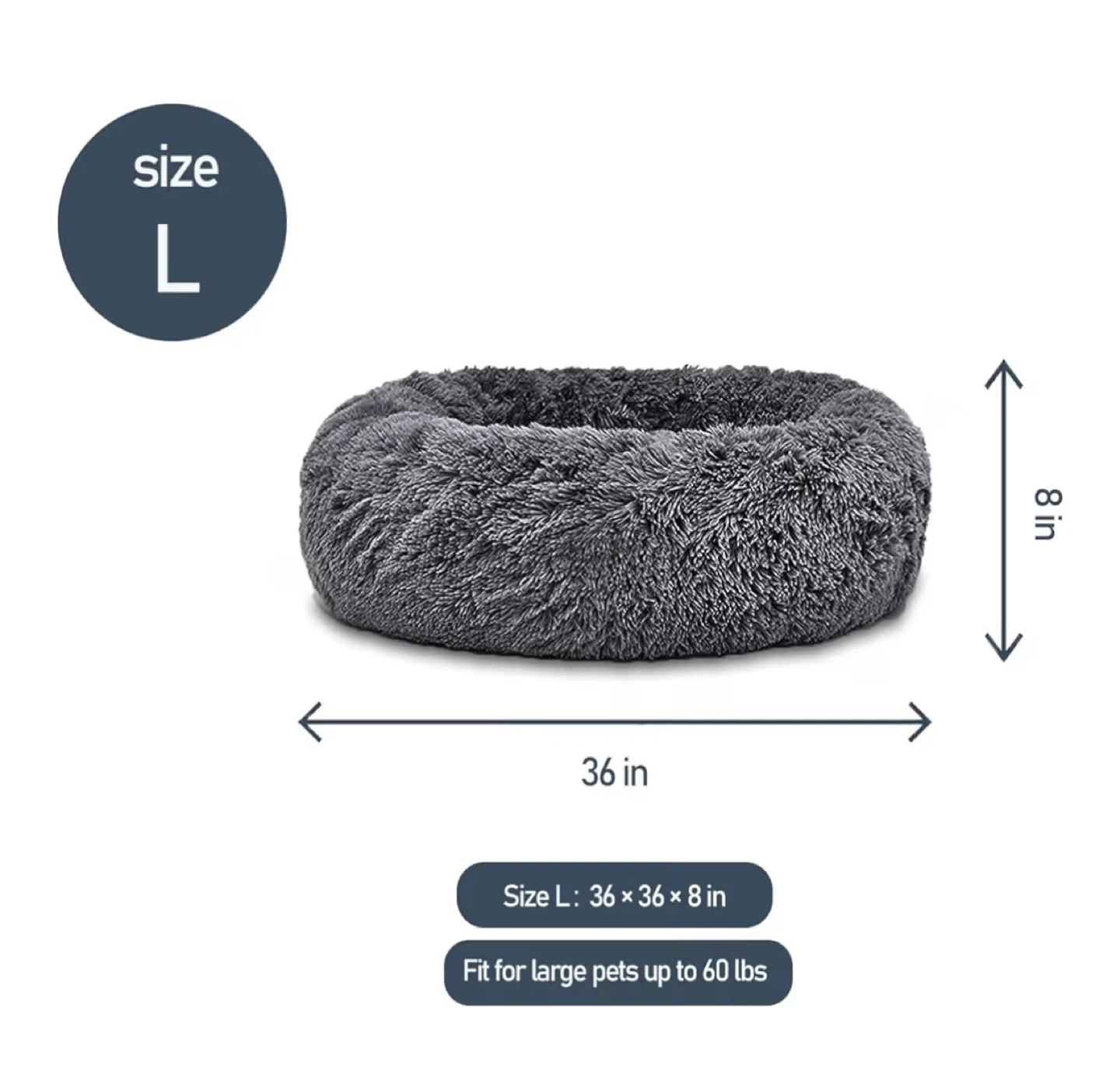Bedfolks Calming Donut Dog Bed - Large, 36 Inch, Grey - photo 3