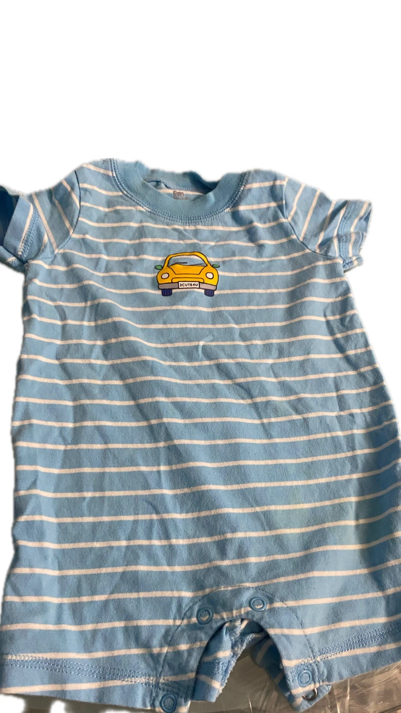 Carter's Baby Boy Blue Striped Car Romper 9m