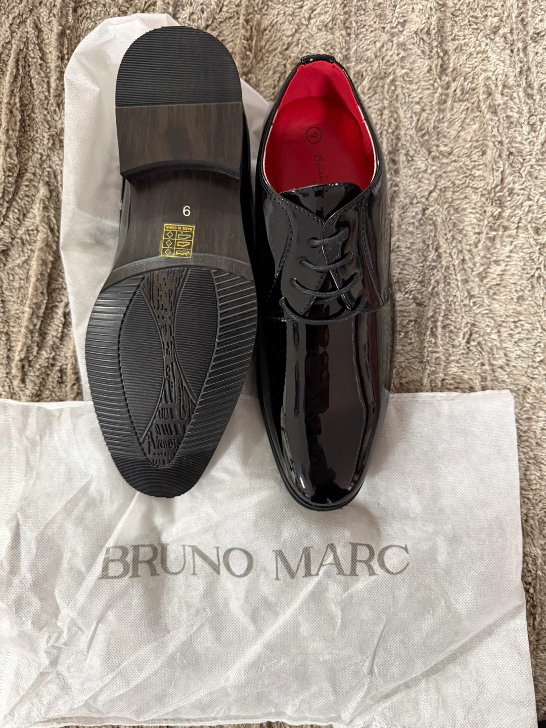 Bruno Marc Black Patent Oxfords Size 6
