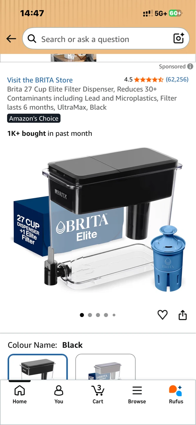 Brita 27 Cup Elite Filter Dispenser - Black