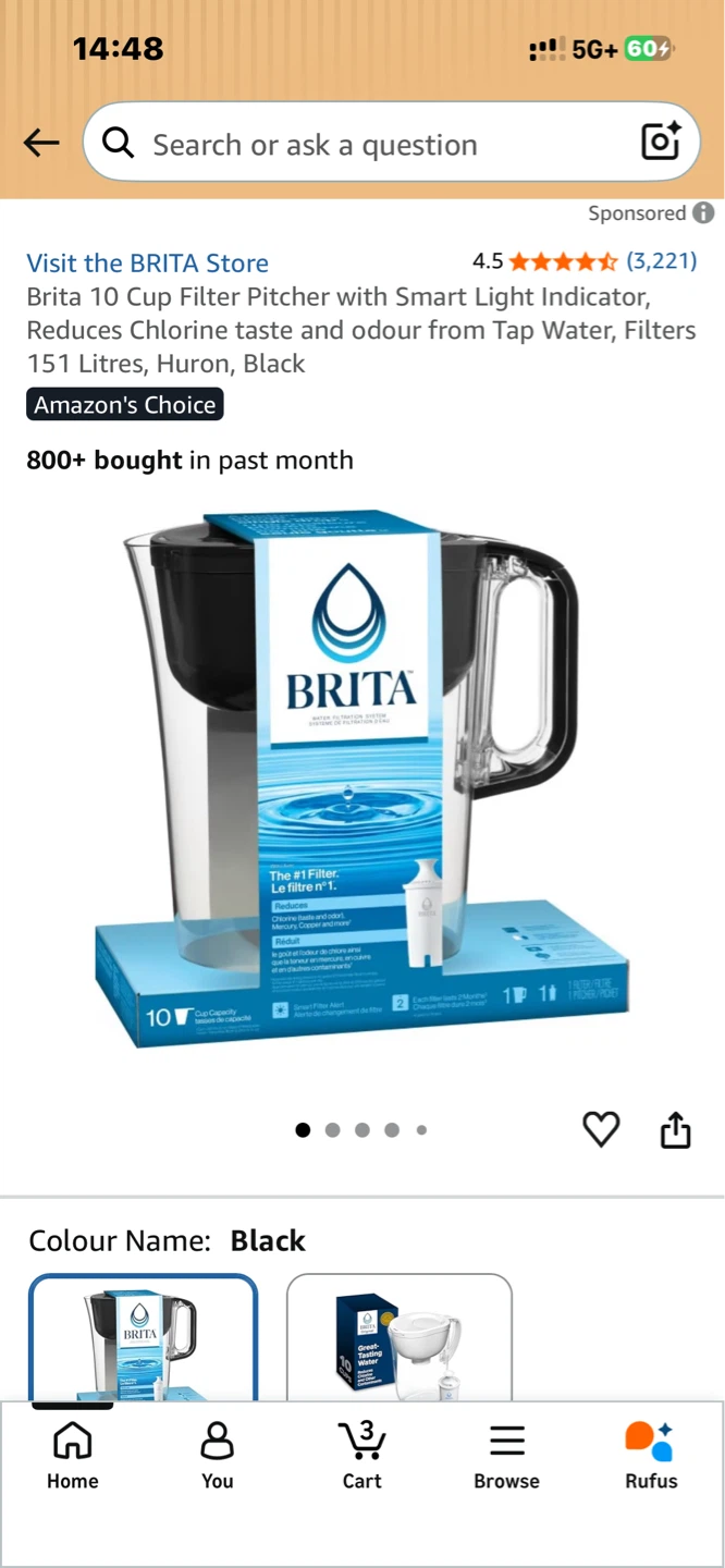Brita 10 Cup Filter Pitcher with Smart Light Indicator - Black