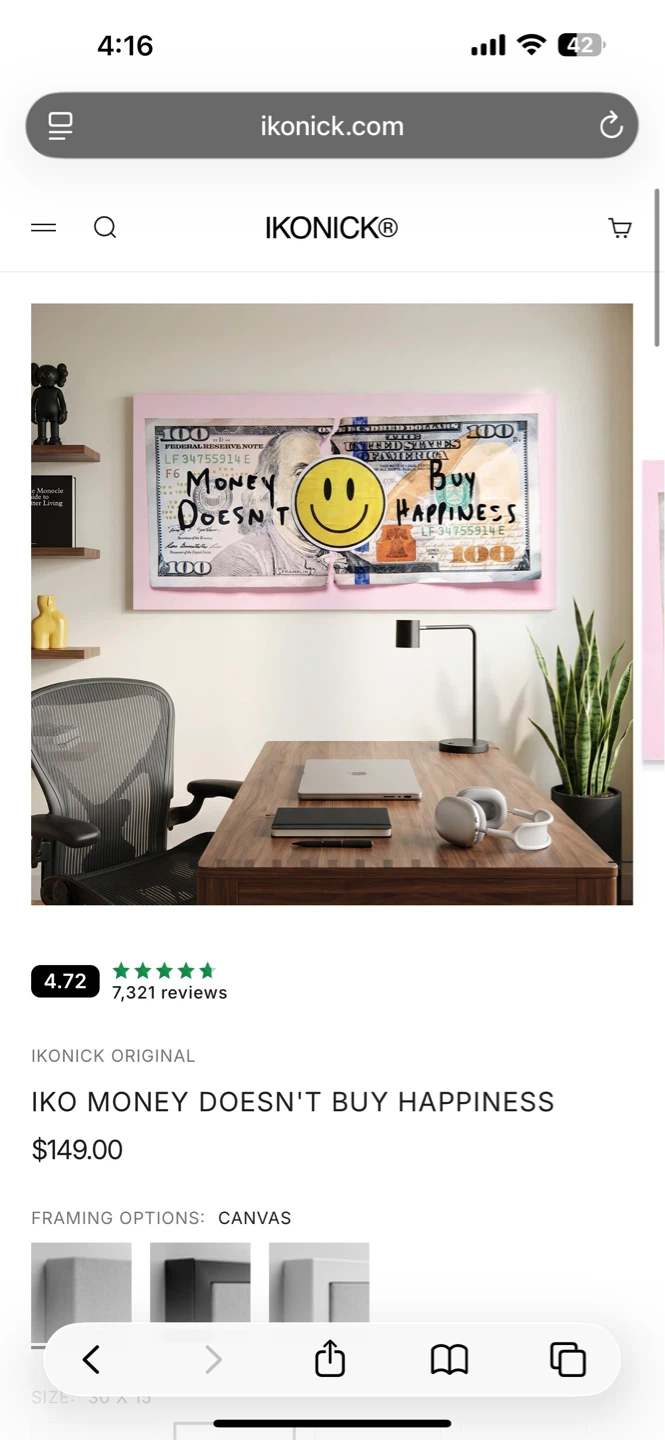 IKONICK Original "Money Doesn't Buy Happiness" Canvas Art - photo 2