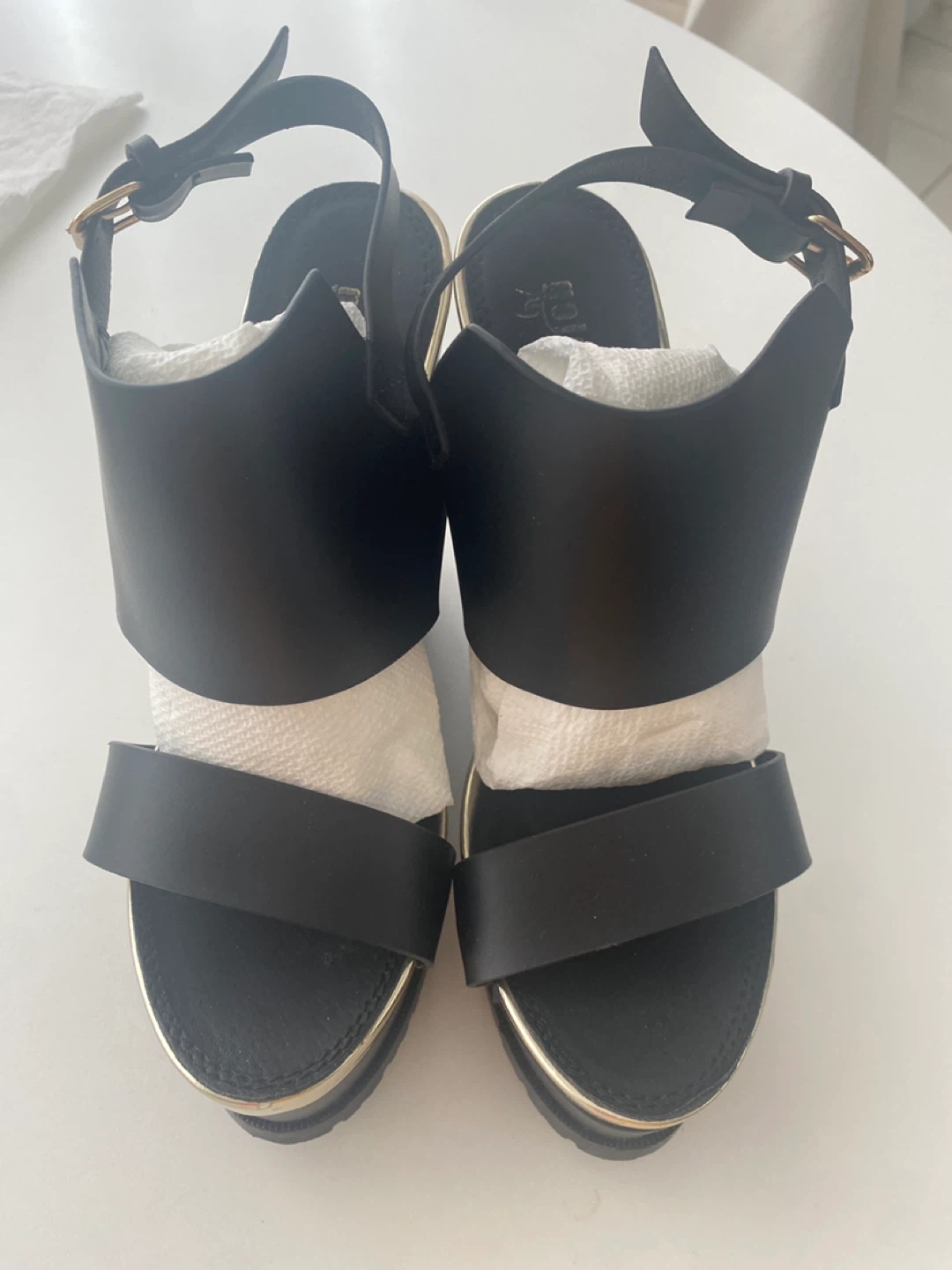 Black Wedge Sandals with Gold Trim - photo 3