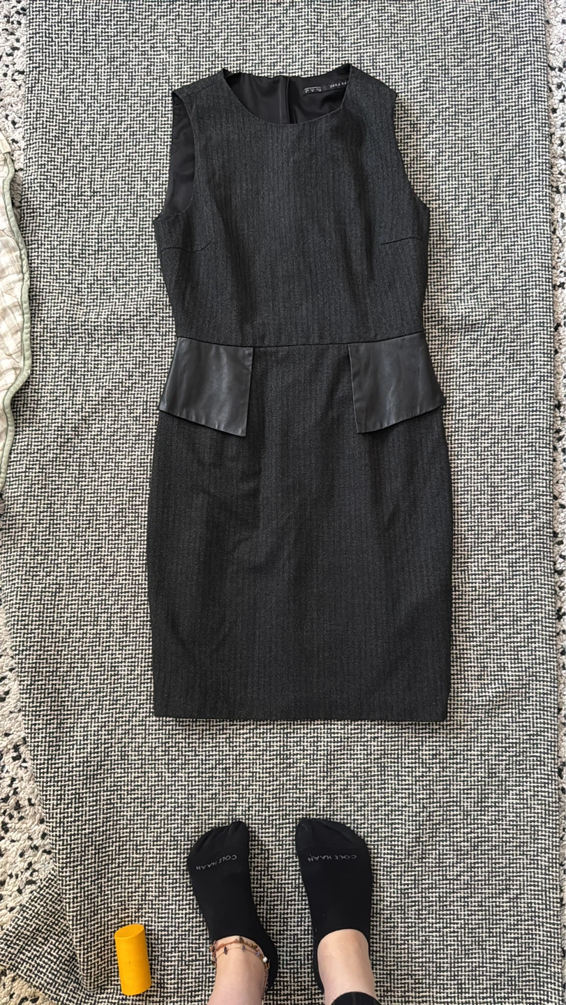 Zara Black Sleeveless Dress with Faux Leather Accents