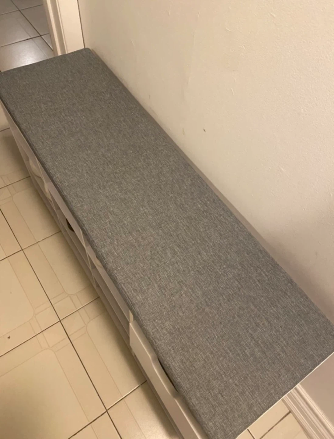 White Shoe Rack Bench with Storage and Grey Cushion - photo 2