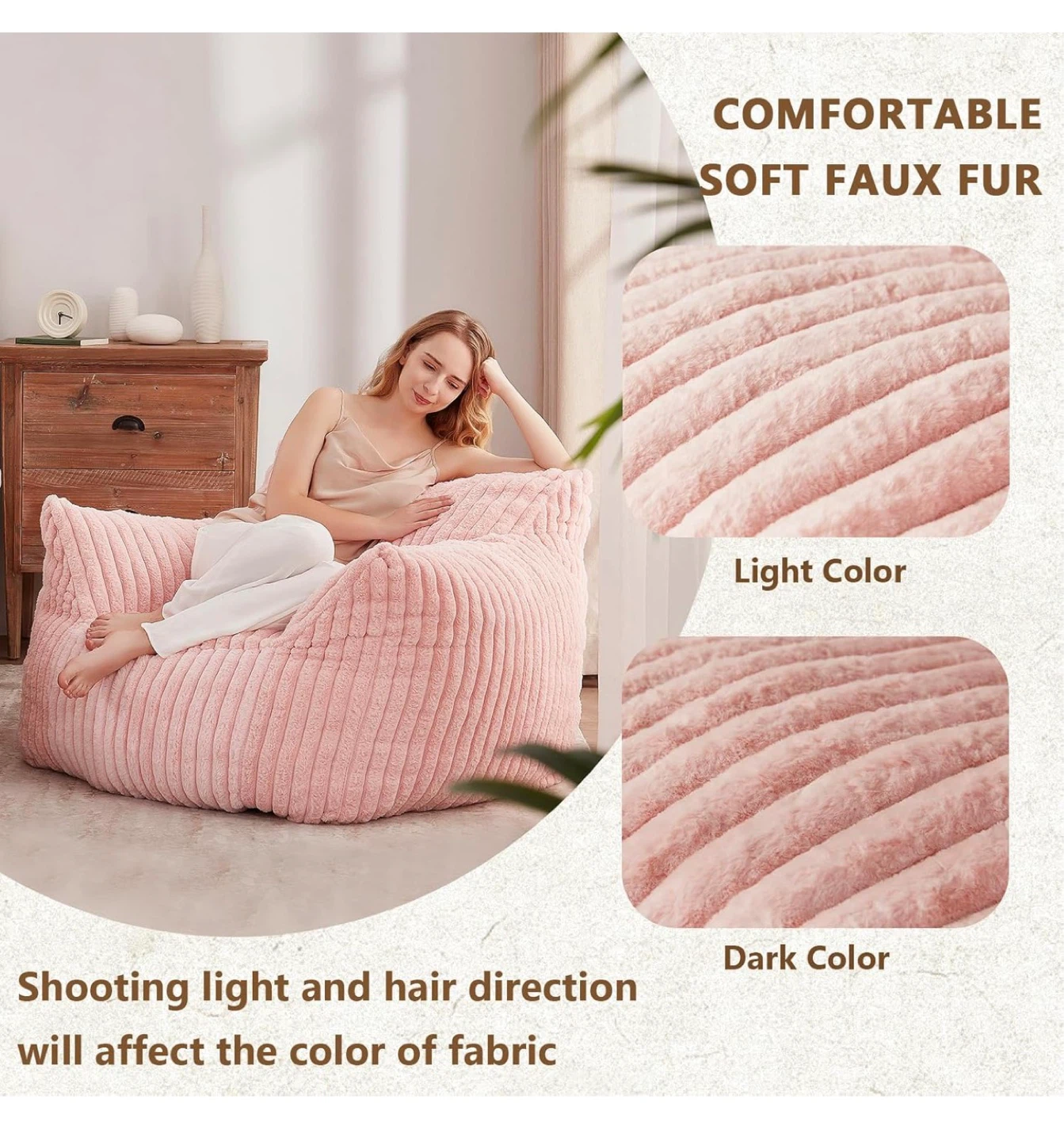 Giant Pink Faux Fur Bean Bag Chair - photo 2