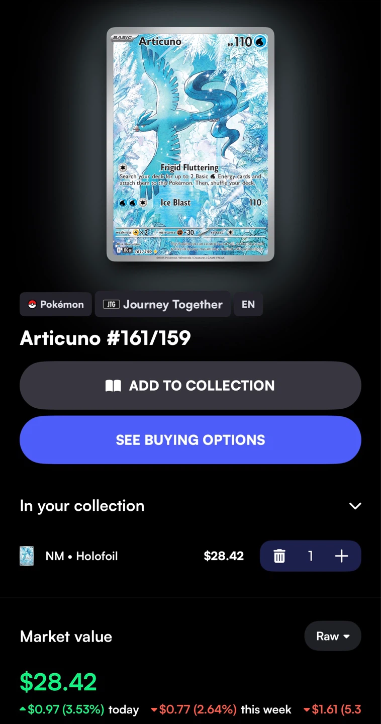 Articuno #161/159 Pokémon Card