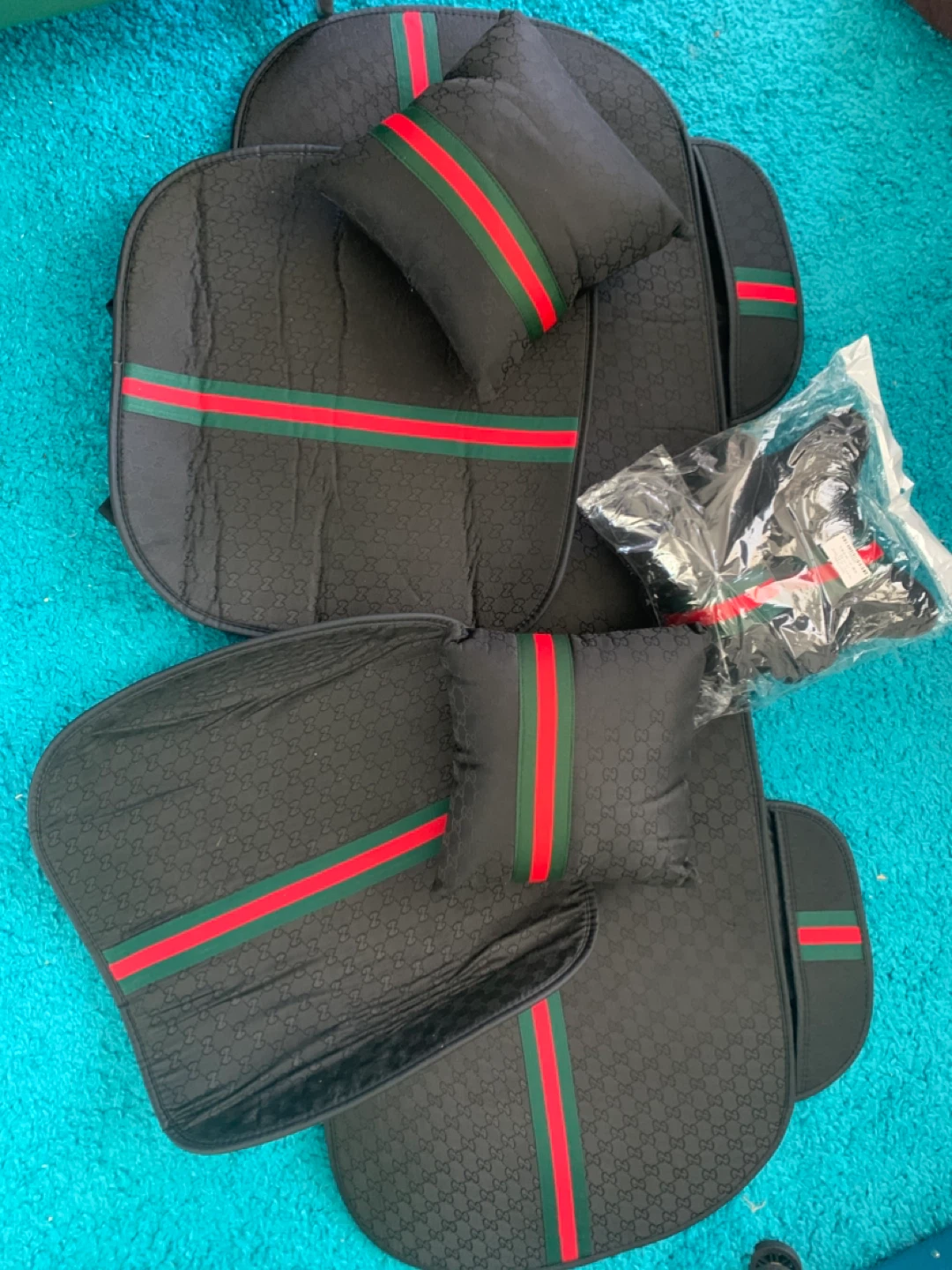 Black Car Seat Covers Set with Red/Green Stripe Detail