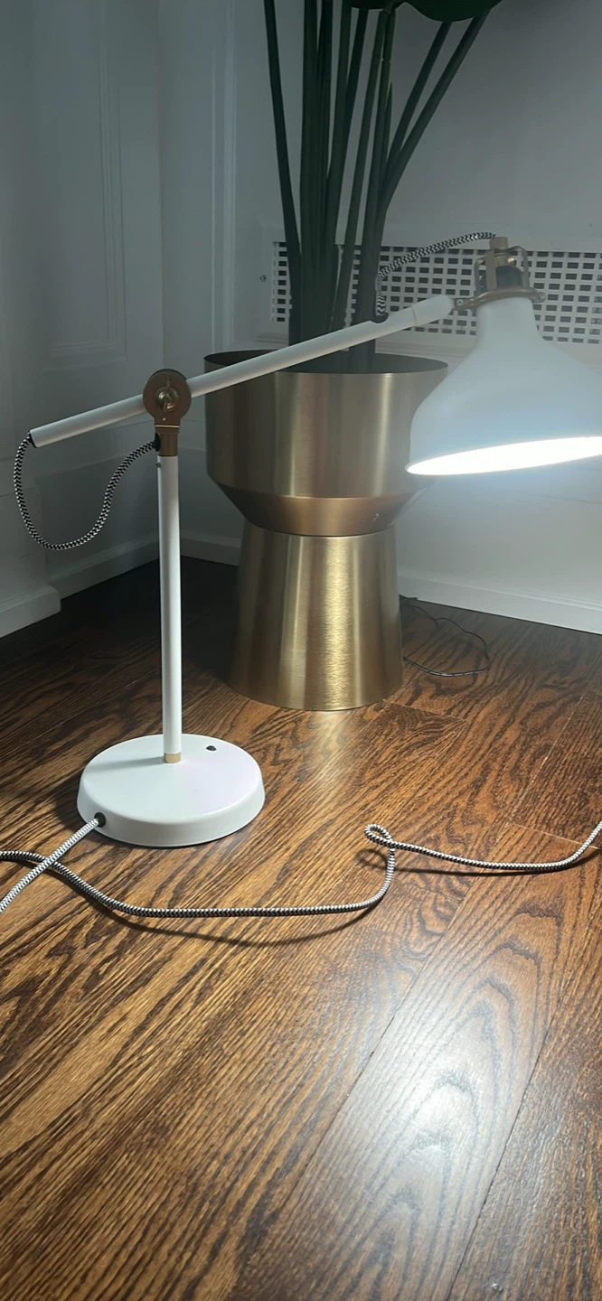 White Adjustable Desk Lamp with Gold Accents - photo 3