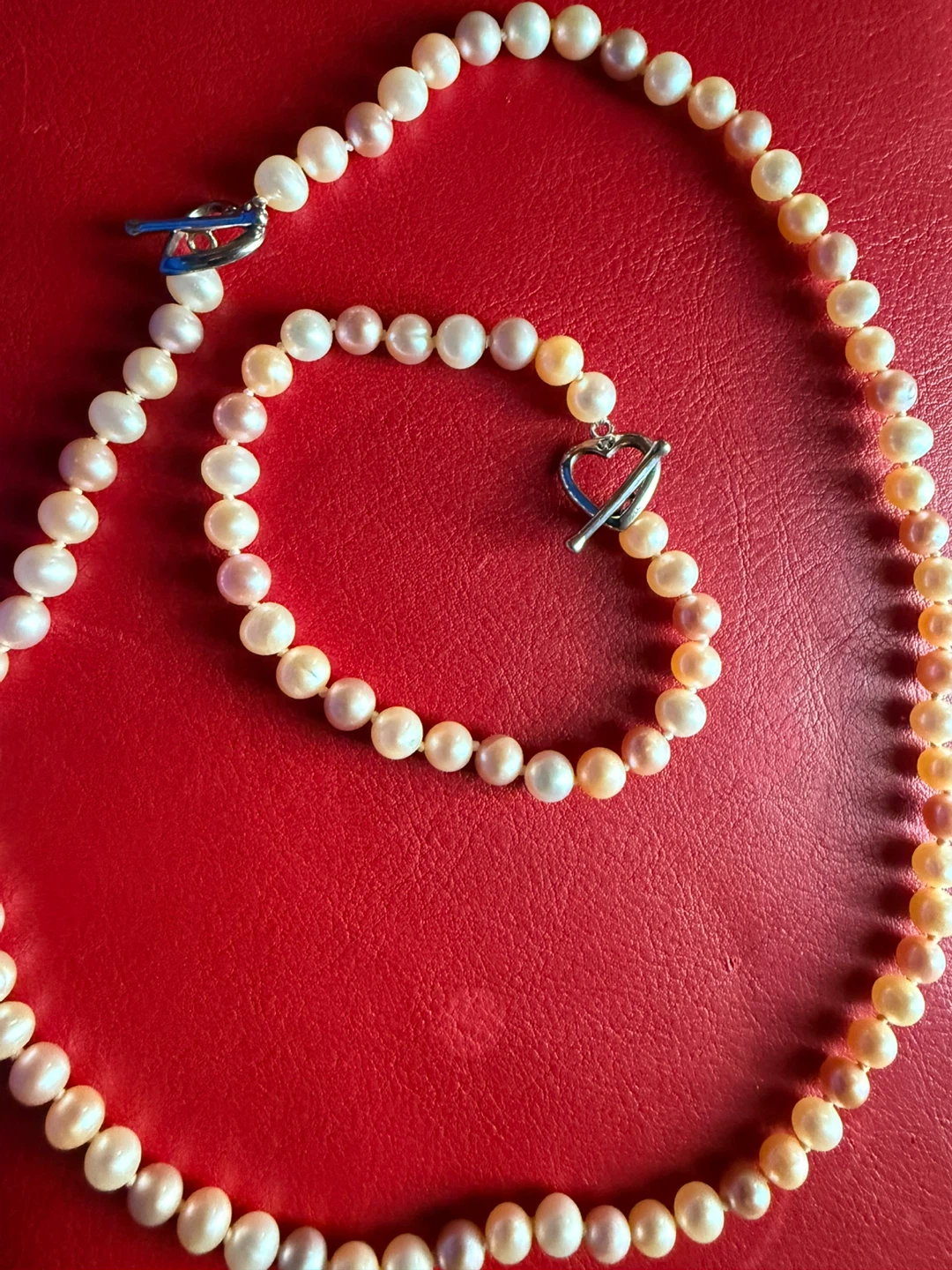 Pearl Necklace and Bracelet Set with Toggle Clasp