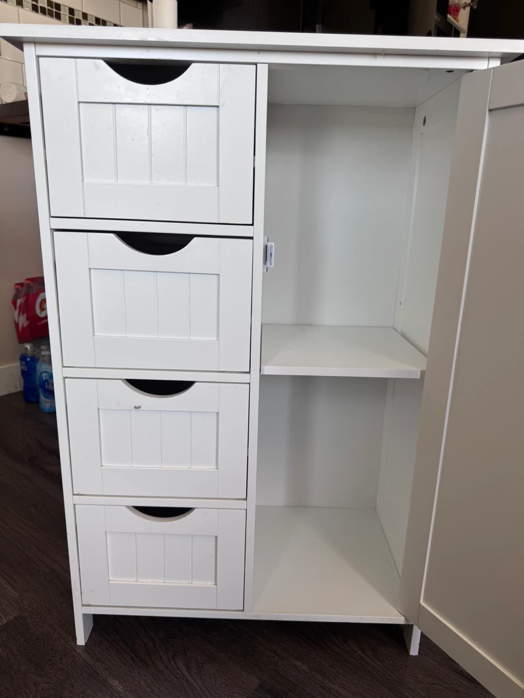 White Bathroom Storage Cabinet with 4 Drawers and 1 Door - photo 2