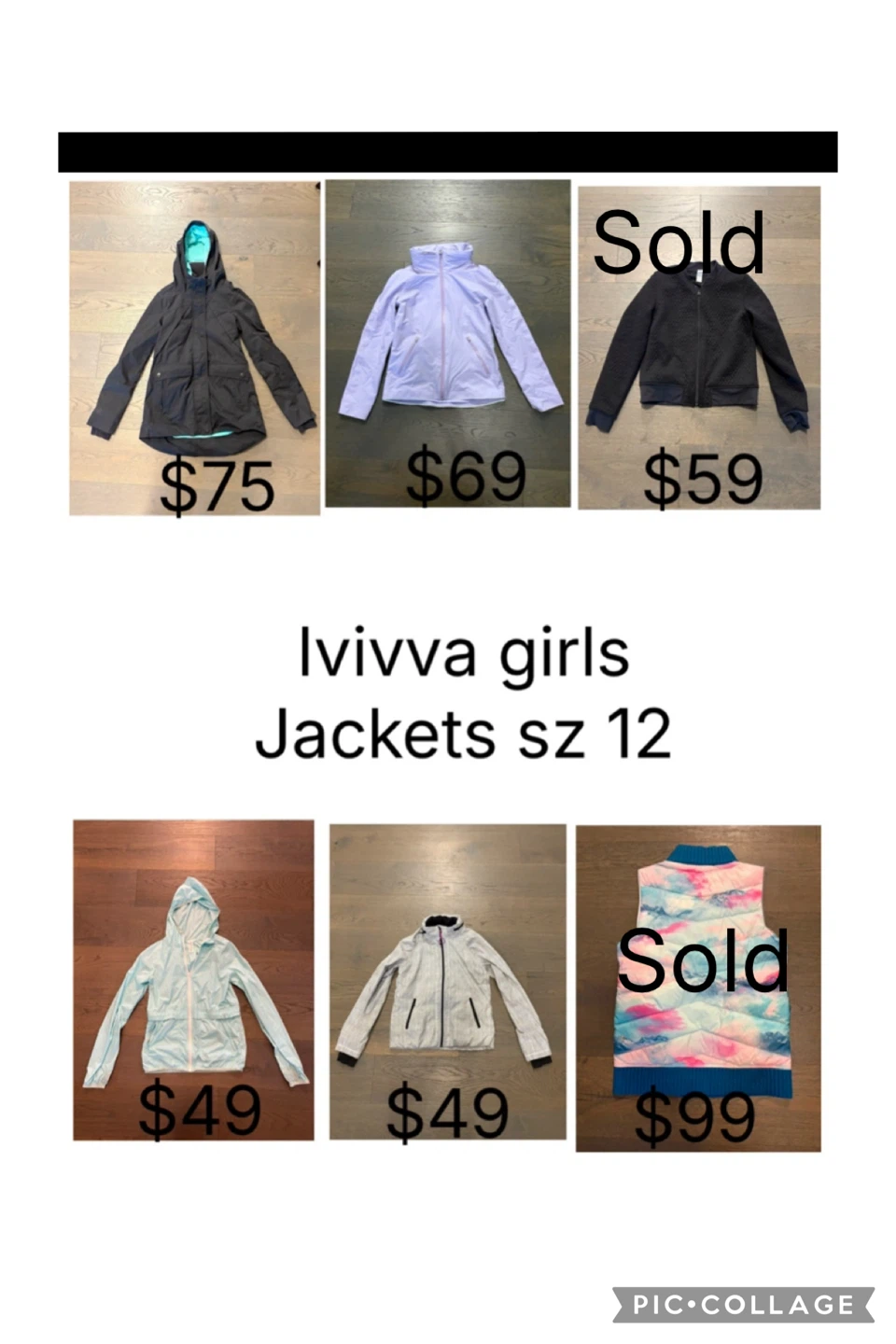 Ivivva by Lululemon girls jackets sz 12 see pricing