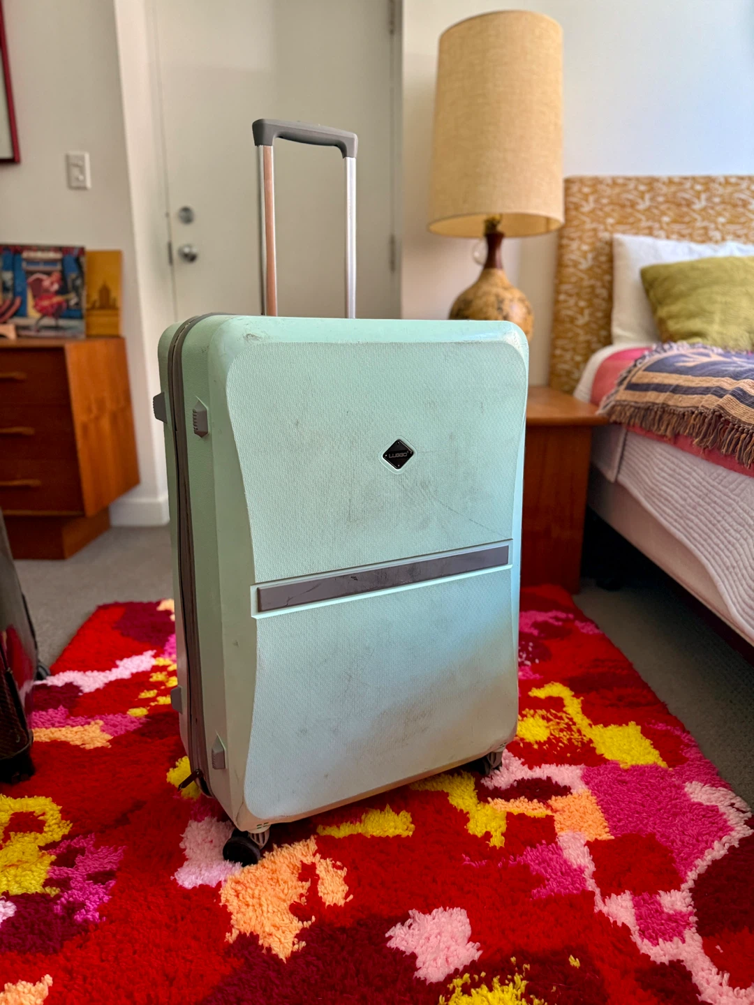 Mint Green Spinner Checked Luggage