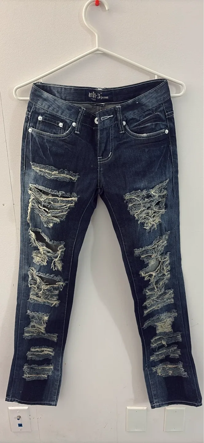 MH-3 Jeans Distressed Denim Pants