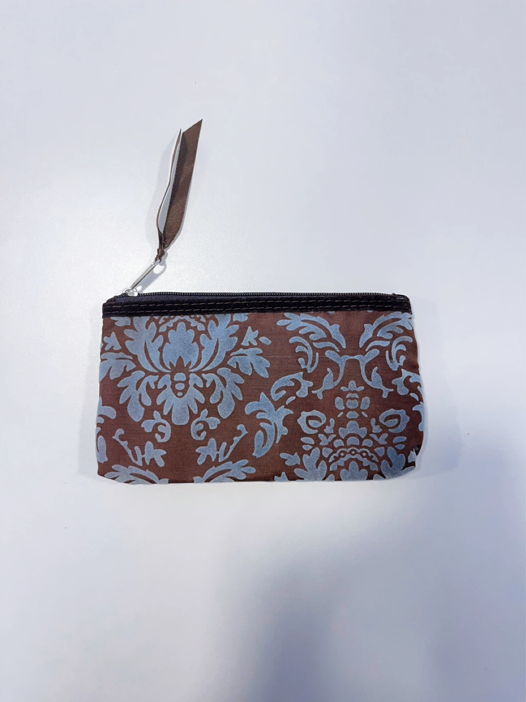 Like New Brown Floral Print Wristlet Pouch