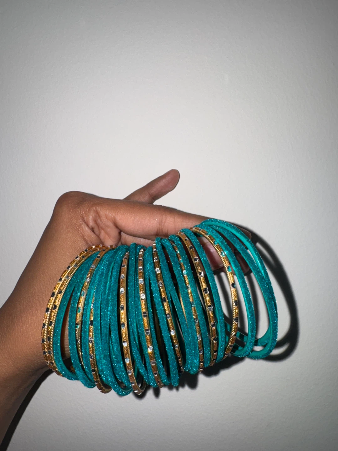 Teal Glitter Bangles with Gold Accents