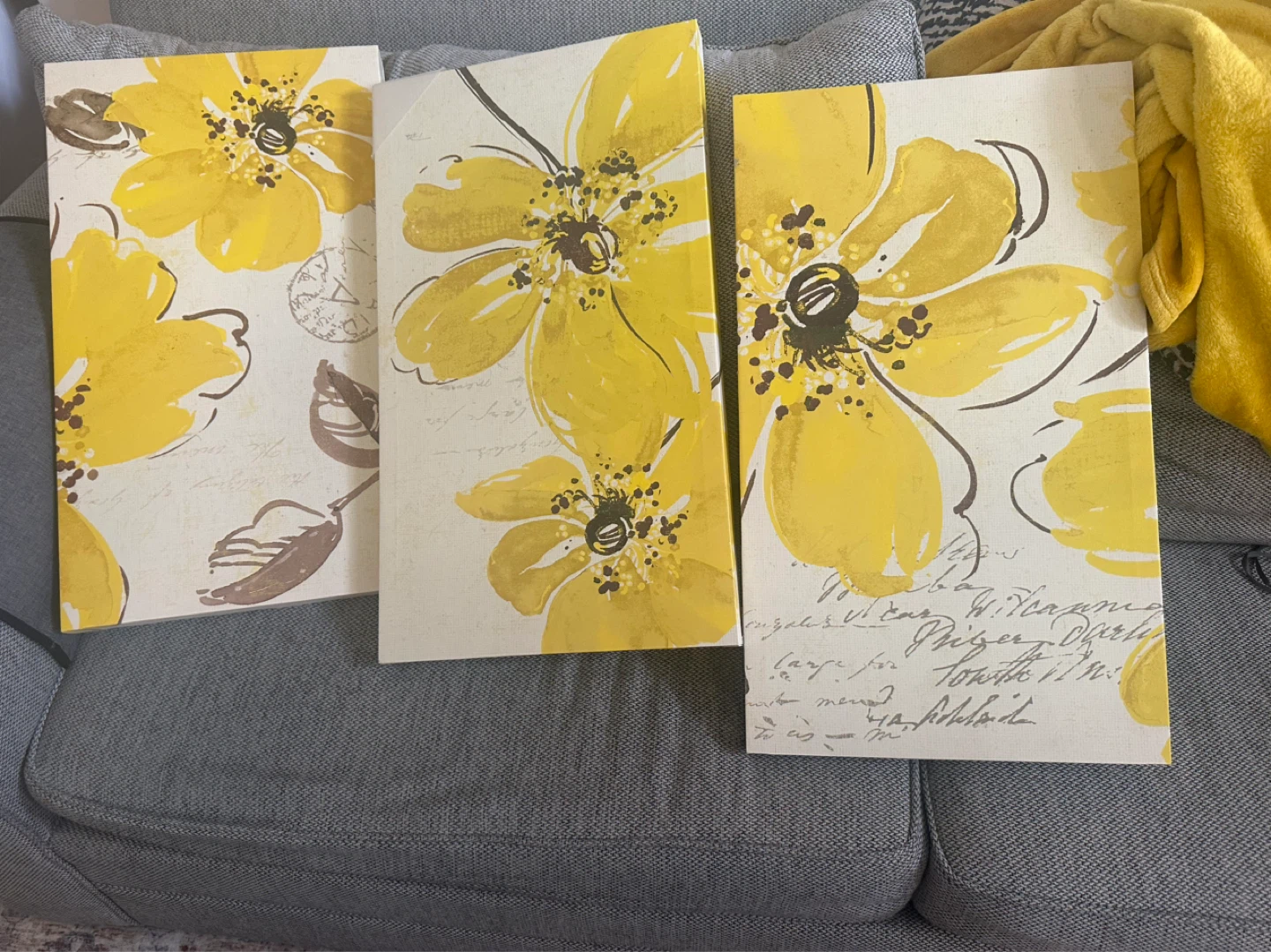 Set of 3 Yellow Floral Canvas Wall Art