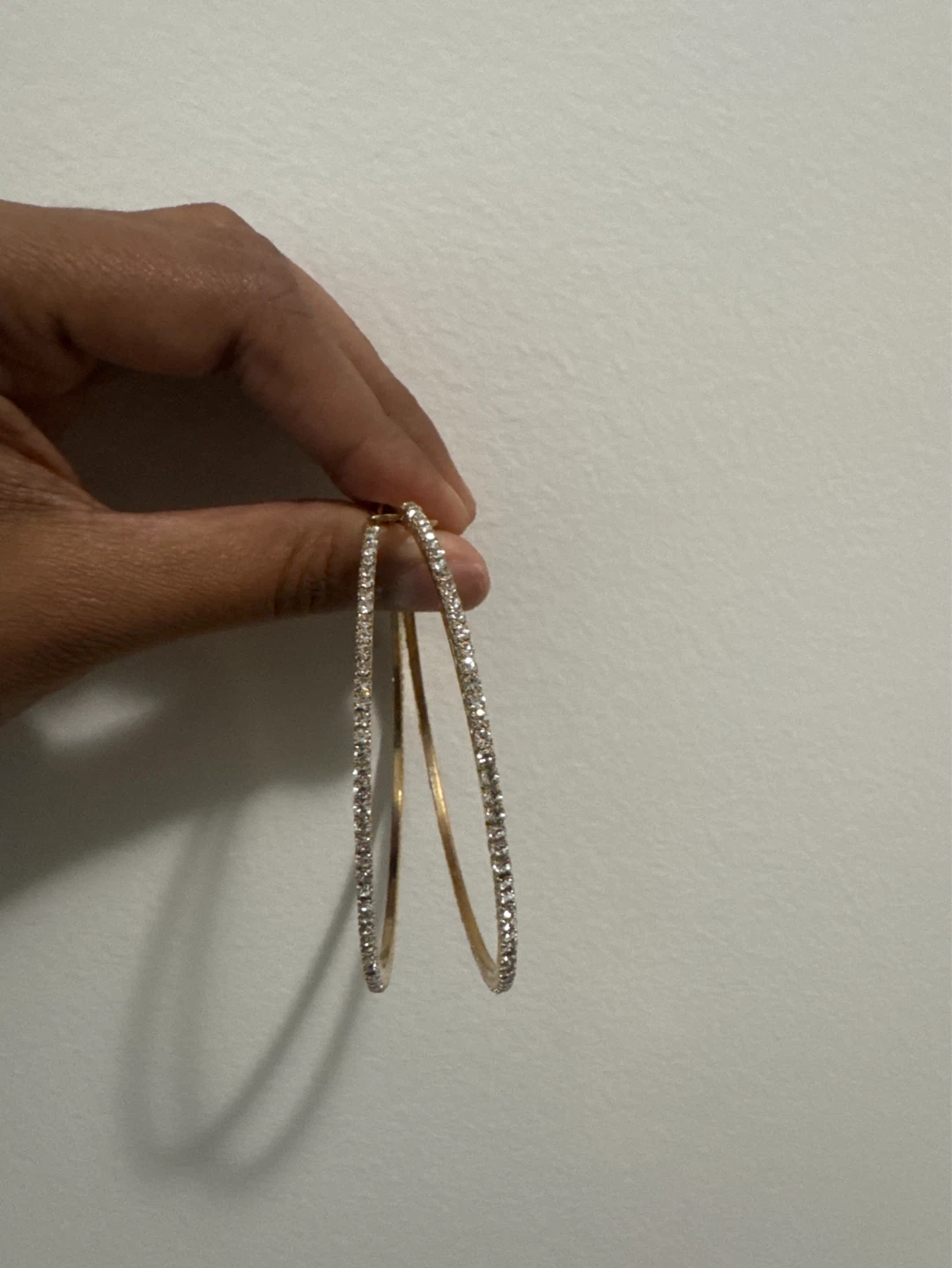Gold Hoop Earrings with Rhinestones - photo 2