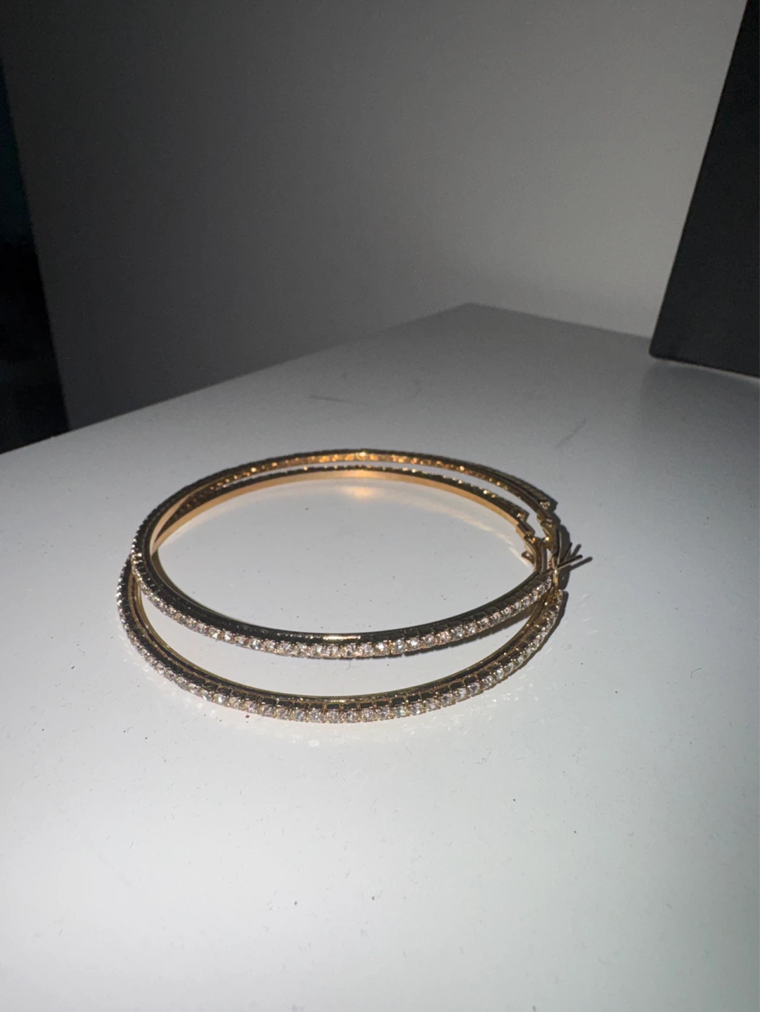 Gold Hoop Earrings with Rhinestones