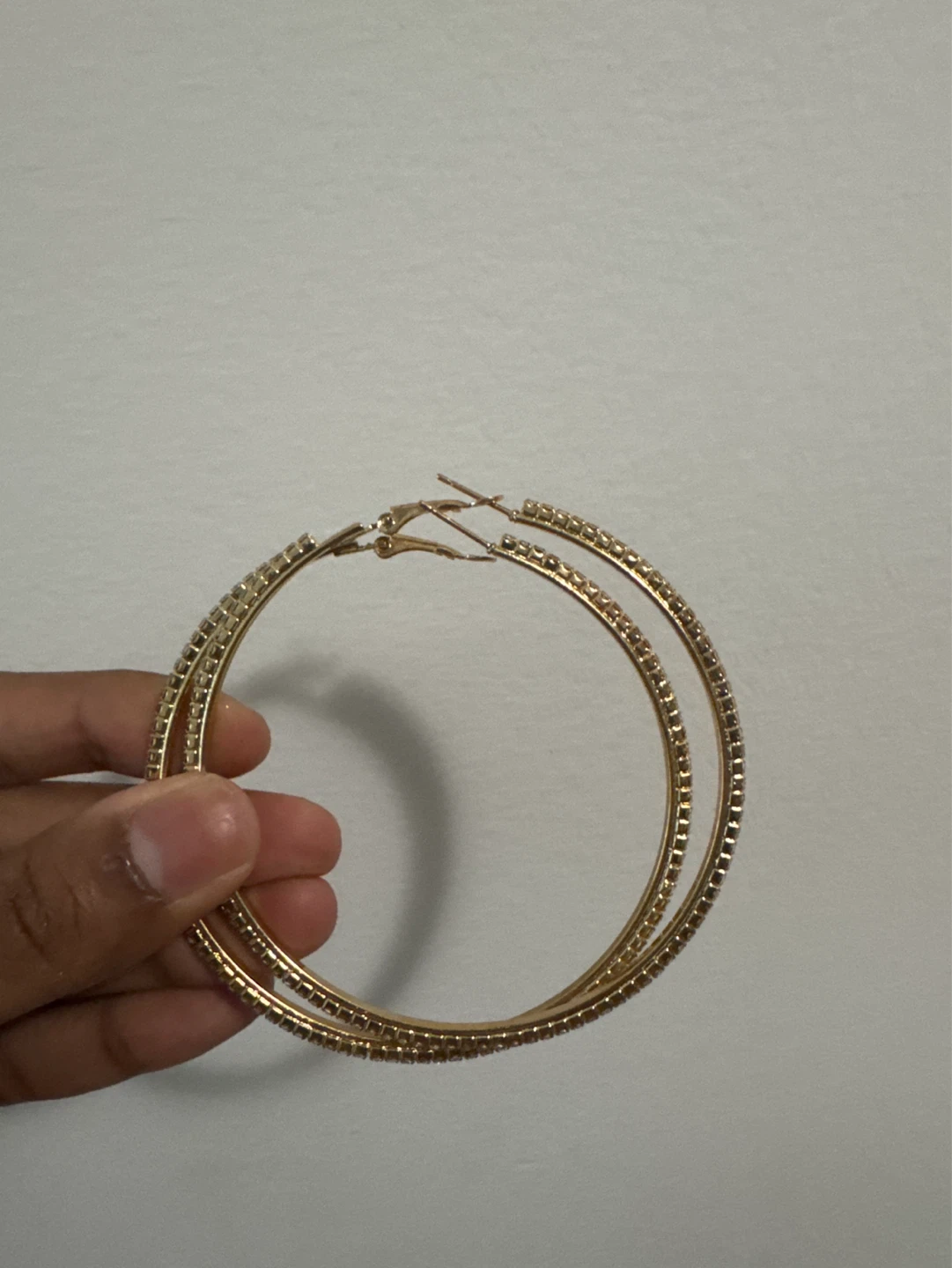 Gold Hoop Earrings with Rhinestones - photo 3