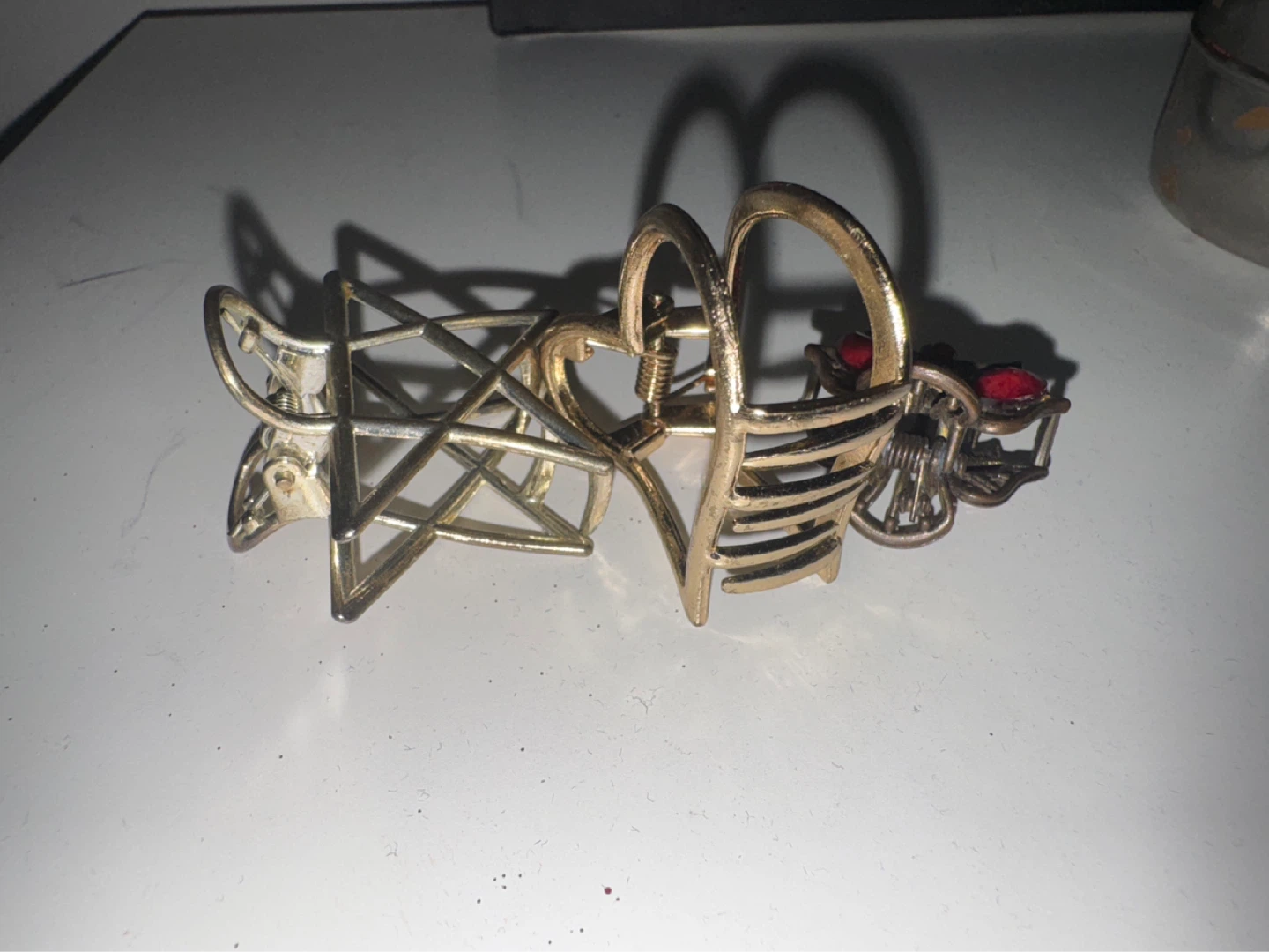 Gold Tone Heart & Star Hair Claw Clips