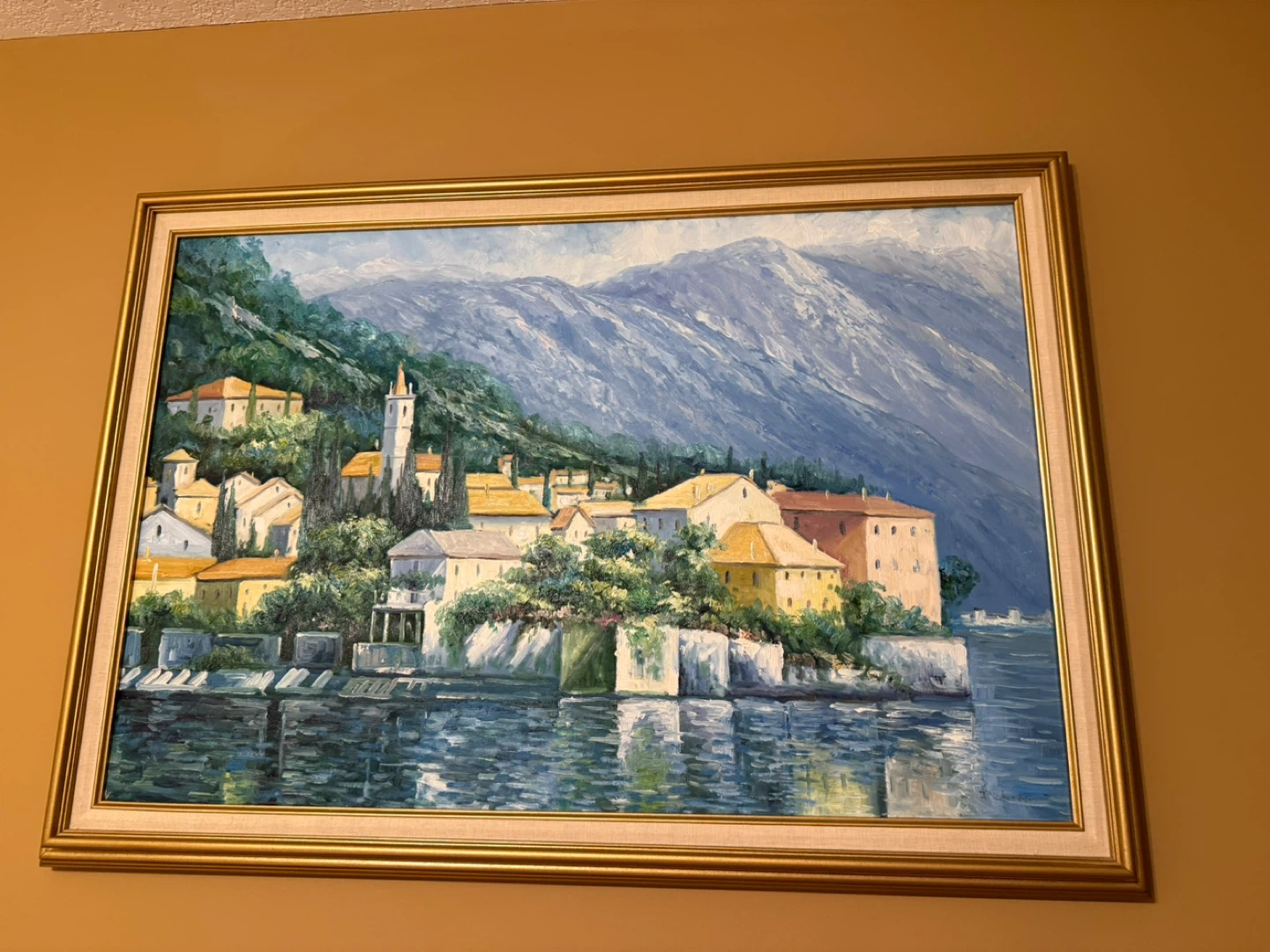 Framed Painting of a Coastal Village