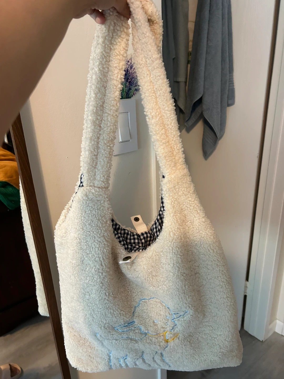 Cream Tote Bag with Lamb Embroidery - photo 4