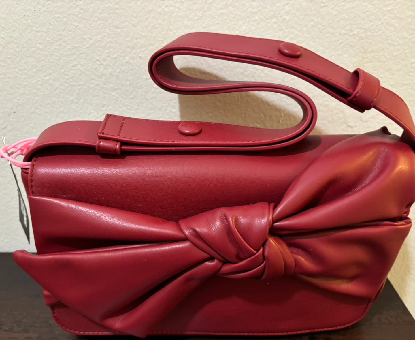 NEW-Red Faux Leather Bow Handbag