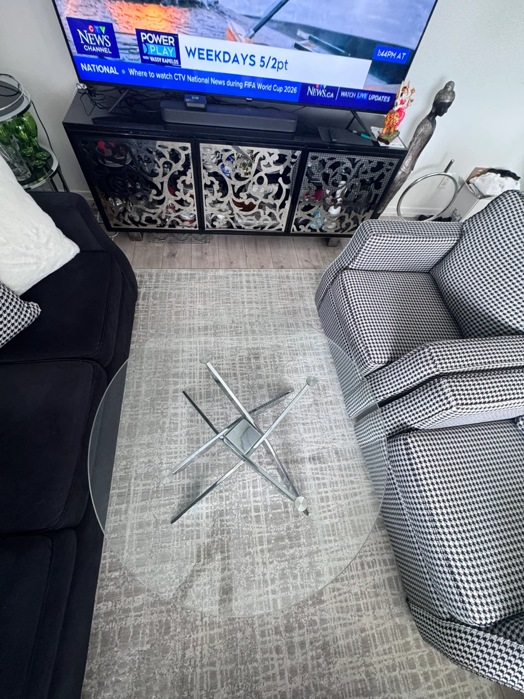 Glass Coffee Table with Chrome Base