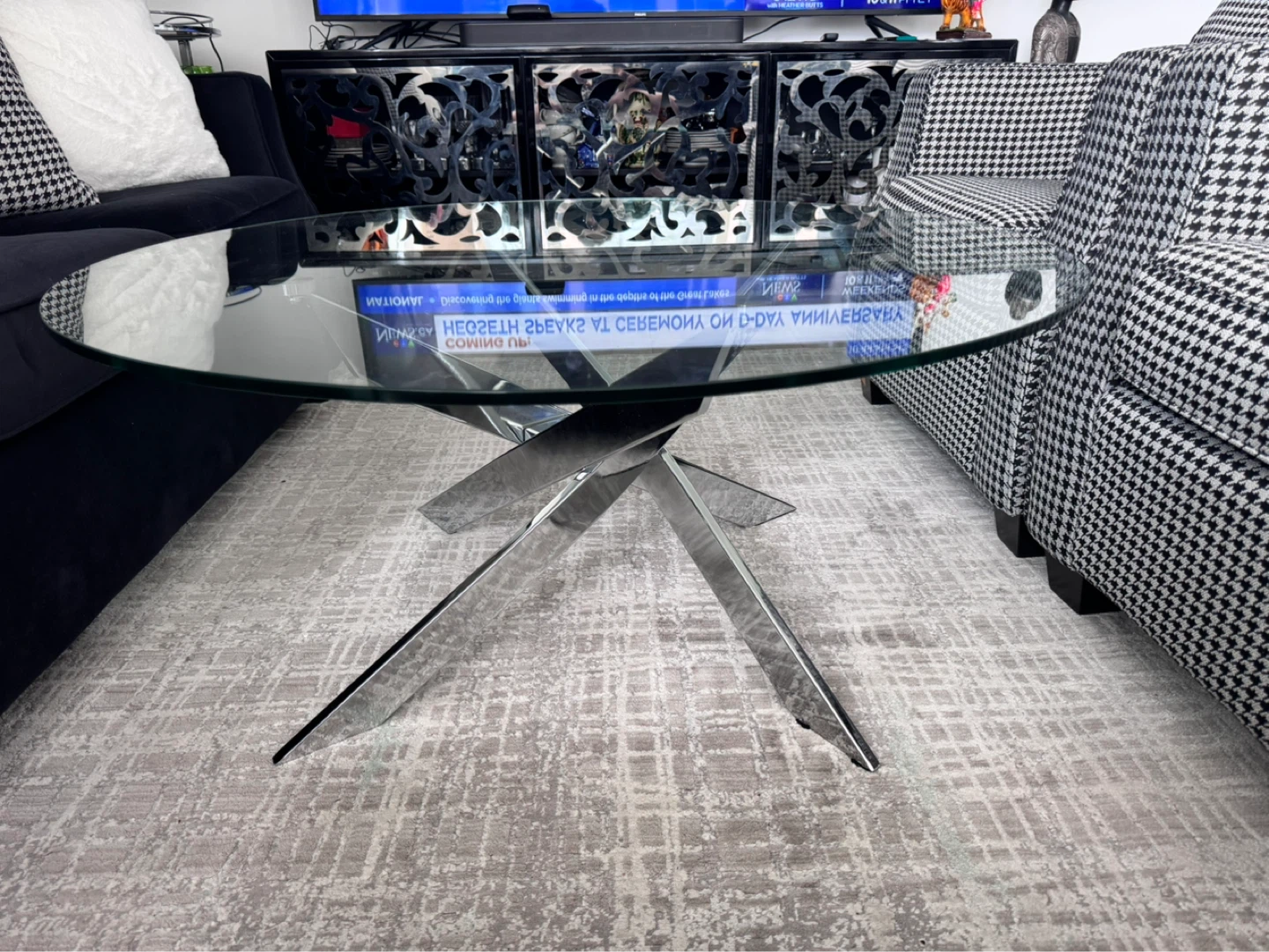Glass Coffee Table with Chrome Base - photo 2