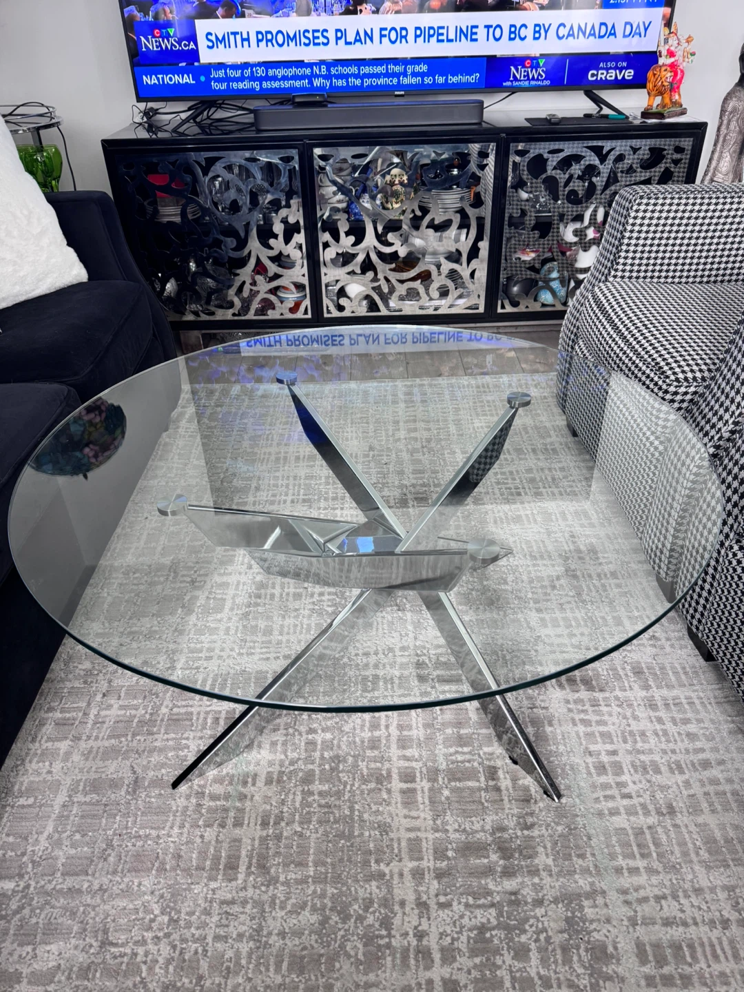 Glass Coffee Table with Chrome Base - photo 3