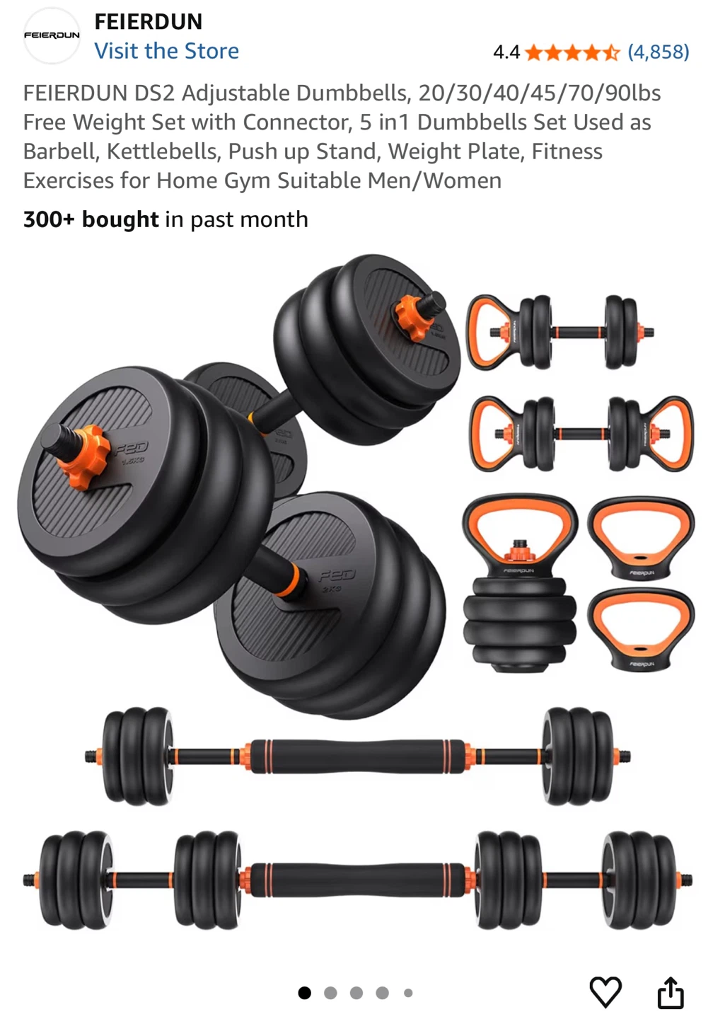 FEIERDUN Adjustable Dumbbells 20/30/40/45/70/90lbs