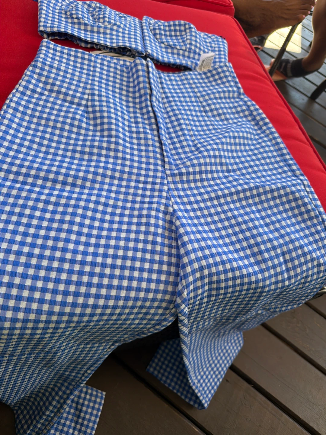 Blue Gingham Crop Top and Pants Set