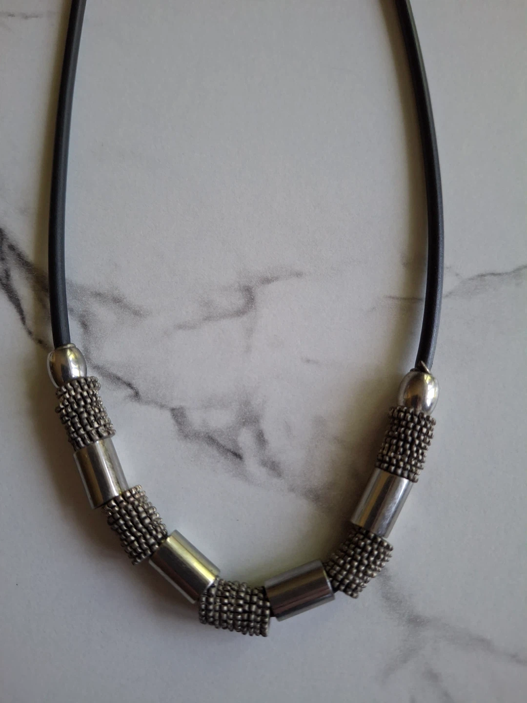 Silver toned beaded necklace