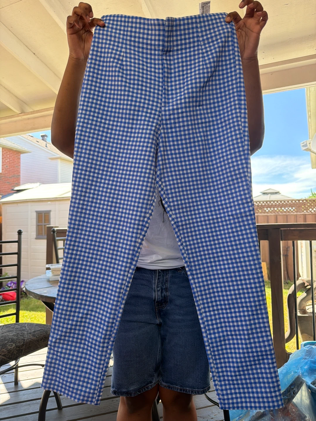 Blue Gingham Crop Top and Pants Set - photo 2