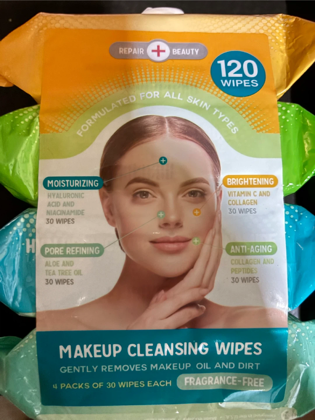 NEW-4 pk-120ct Fragrance-Free Makeup Cleansing Wipes