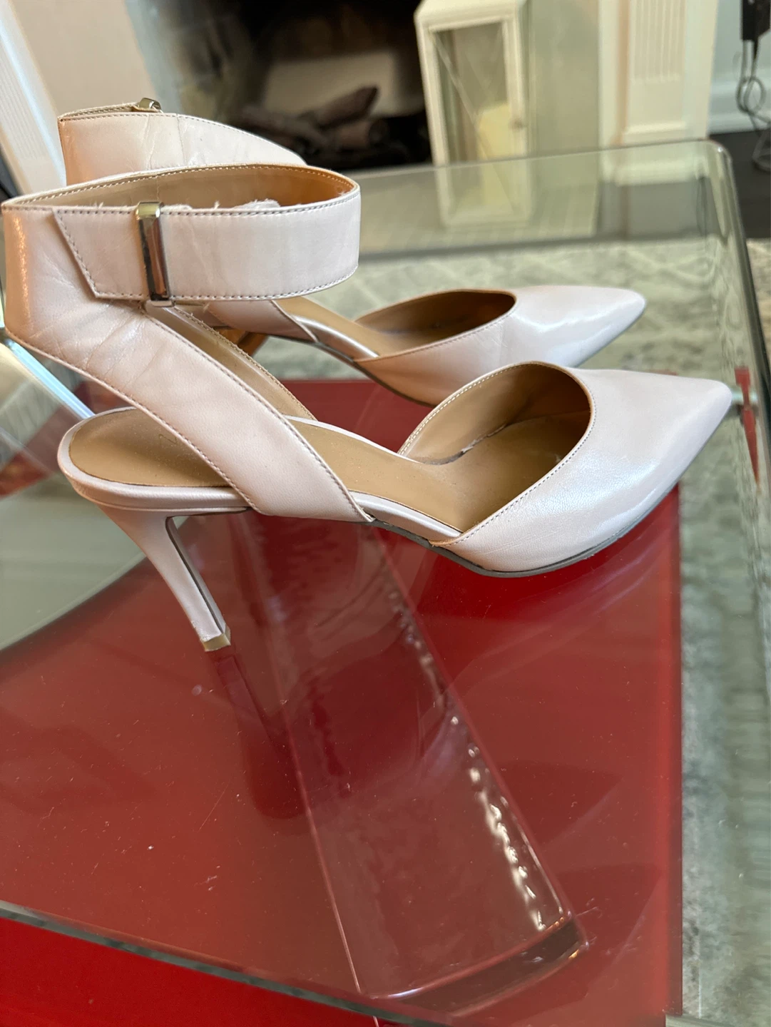 Nine West Pink Leather Ankle Strap Heels