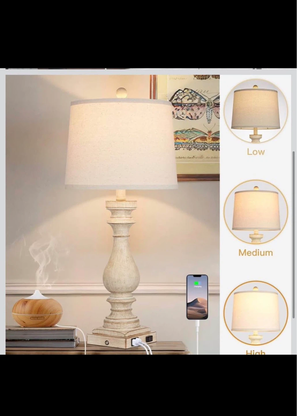 Set of 2 Vintage Table Lamps with USB Charging Ports - photo 3